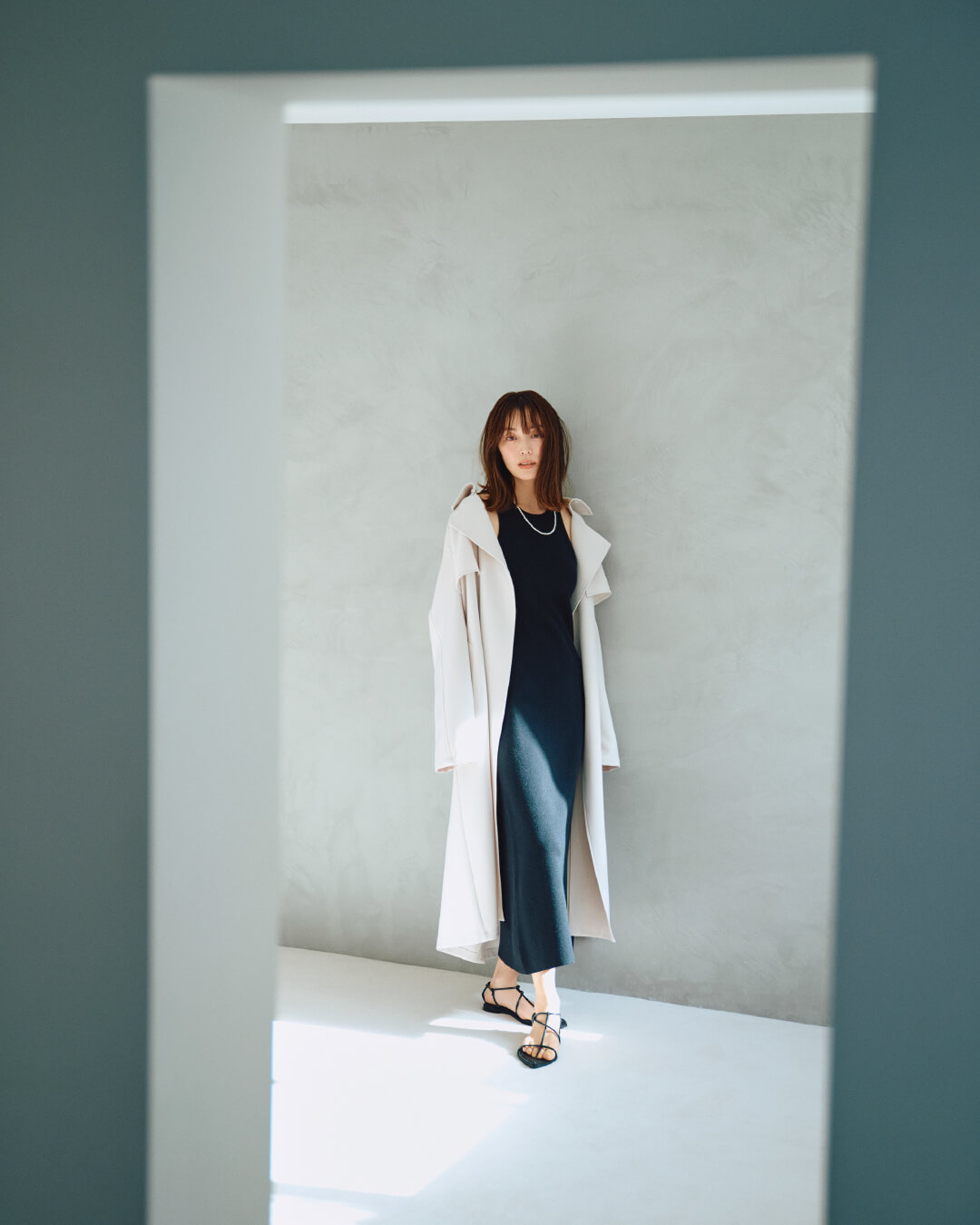 【試着のみ】Mila Owenロングジレ·パンツセットアップ黒　蛯原友里 Mila Owen Assemble Spring with Yuri Ebihara｜ファッション