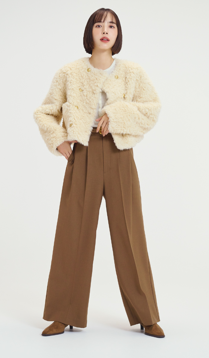 金釦フェイクファー短丈ジャケット