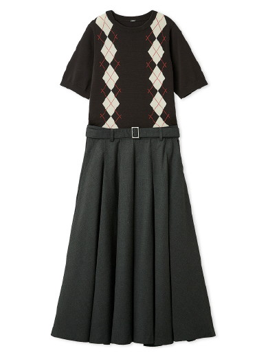 プリーツスカートニットドッキングワンピース